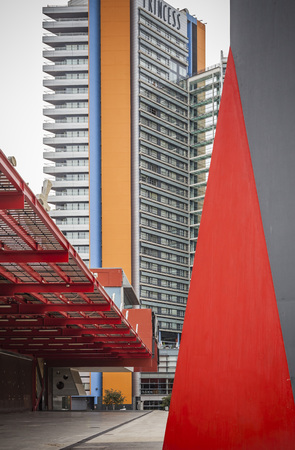 BARCELONA,SPAIN-SEPTEMBER 7,2015: Modern architecture in Forum zone, Diagonal mar district.Barcelona.のeditorial素材