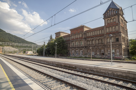 RIPOLL,SPAIN-JULY 13,2015: Train station, old building in Ripoll, province Girona, Catalonia.のeditorial素材