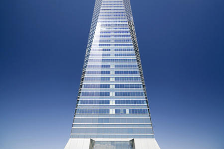 MADRID,SPAIN-JULY 21,2015: Contemporary architecture, skyscraper, tower of glass, Torre de Cristal in the Cuatro Torres Business Area, Madrid.のeditorial素材