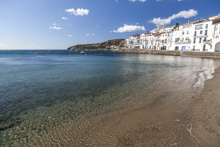 CADAQUES,SPAIN-MAY 21,2015: Beach view, mediterranean village, Cadaques,Costa Brava,province Girona, Catalonia.のeditorial素材