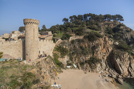 TOSSA DE MAR,SPAIN-MARCH 10,2015: View of Tossa de Mar, historic center, vila vella and beach, mediterranean village in Costa Brava, province Girona, Catalonia,Spain.のeditorial素材