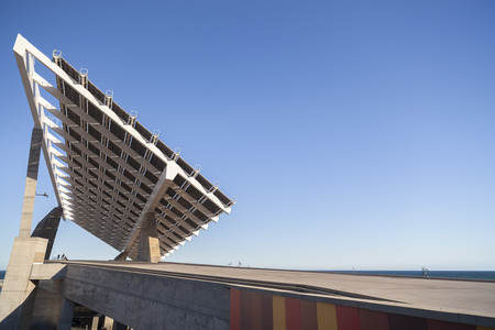 BARCELONA,SPAIN-MARCH 5,2015: Photovoltaic panel in Forum zone, Barcelona.のeditorial素材