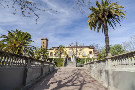 HOSPITALET DE LLOBREGAT,SPAIN-JANUARY 29,2015: Public park and gardens, classic buildings, Parc Can Buxeres or Boixeres,Hospitalet de Llobregat,province Barcelona,Catalonia.のeditorial素材
