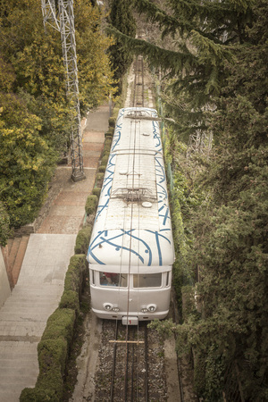 BARCELONA,SPAIN-DECEMBER 19,2014: Funicular access to Tibidabo amusement park, parc atraccions, Barcelona.のeditorial素材