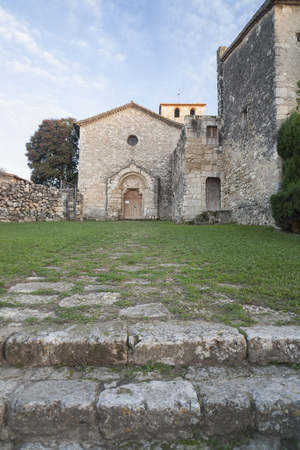 AVINYONET DEL PENEDES, SPAIN-NOVEMBER 13,2014: Architecture, religious building, Monastery,Monasterio de Sant Sebastia dels Gorgs, romanesque style, Avinyonet del Penedes, province Barcelona, Catalonia.のeditorial素材