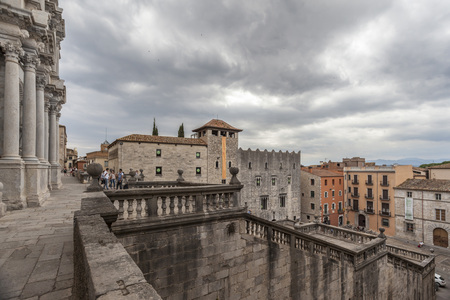 GIRONA,SPAIN-JUNE 2,2014: View of historic center of the city from cathedral, Girona,Catalonia.のeditorial素材