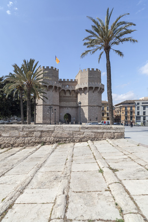 VALENCIA,SPAIN-MAY 27,2014: Monument, towers, Torres de Serranos, Valencia, Spain.のeditorial素材