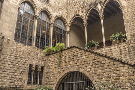 BARCELONA,SPAIN-MAY 26,2014: Palace, Palau Requesens, gothic style, gothic quarter, Barcelona.のeditorial素材