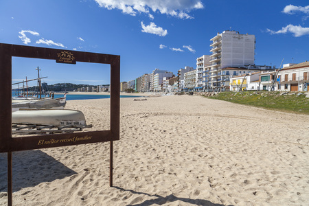 SANT ANTONI DE CALONGE,SPAIN-MARCH 4,2014: View of beach of mediterranean village of Sant Antoni de...