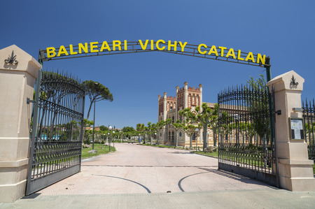 CALDES DE MALAVELLA, SPAIN-JUNE 6,2013: Balneari Vichy Catalan, entrance, balneario, spa and thermal resort, modernist building in Caldes de Malavella, province Girona, Catalonia.のeditorial素材