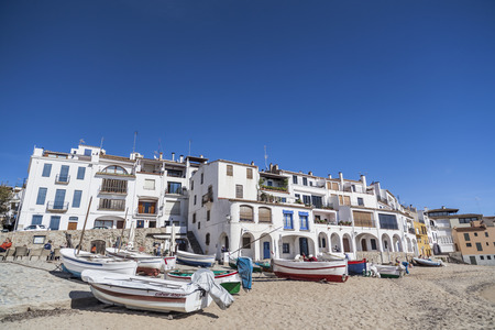 CALELLA DE PALAFRUGELL, SPAIN- OCTOBER 29,2012: View of front maritime and beach of Calella de...