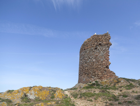 Ancient old castle ruins in Tossa de Mar, historic center, vila vella Mediterranean village in Costa Brava, Girona province, Catalonia, Spain.の写真素材