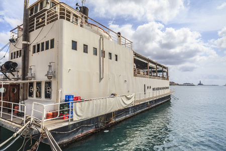 CARTAGENA,SPAIN-SEPTEMBER 22,2017:Restaurant boat in port of Cartagena,Spain.のeditorial素材