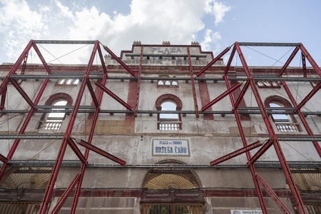 CARTAGENA,SPAIN-SEPTEMBER 22,2017:Old bullring,plaza de toros,nowadays in conversion process in museum,Cartagena,Spain.のeditorial素材