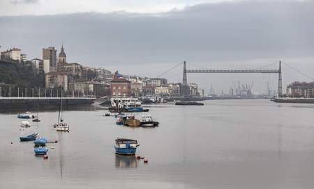 SESTAO,SPAIN-JANUARY 12,2017:Vizcaya bridge and Nervion river view from Sestao,Basque Country,Spain.のeditorial素材