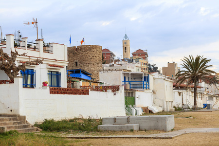 MONTGAT,SPAIN-FEBRUARY 7,2017:Village view,beach and tower in Montgat,Catalonia,Spain.のeditorial素材