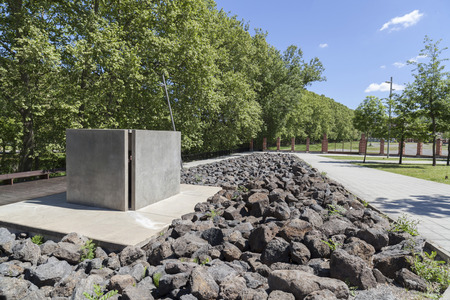 OLOT,SPAIN-MAY 8,2017:Urban art,Sculpture To the Vanquished by Claudi Casanovas.Olot,Catalonia,Spain.のeditorial素材