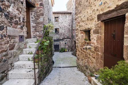 SANTA PAU,SPAIN-MAY 9,2017:Ancient street in Santa Pau,Catalonia,Spain.のeditorial素材