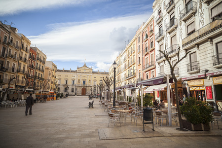 TARRAGONA,SPAIN-MARCH 4,2017:Historic center city square,plaza font in Tarragona,Spain.のeditorial素材