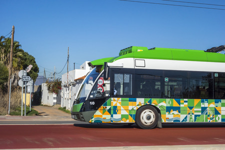 CASTELLON,SPAIN-JANUARY 30,2018: Trolley bus in Castellon,Spain.のeditorial素材