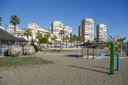 TORREMOLINOS, SPAIN- JANUARY 22,2018: Mediterranean beach view in Torremolinos,Spain.のeditorial素材