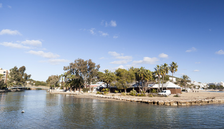 SANTA EULARIA DES RIU, SPAIN- JANUARY 12, 2018: River view, the only river on the island.Santa Eularia des Riu, Ibiza, Spain.のeditorial素材