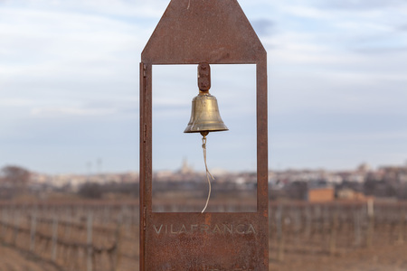 Landscape in Penedes wine region, vineyards and bell in countryside, Vilafranca del Penedes, Catalonia, Spain.のeditorial素材