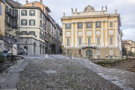 Historic area citta alta, palace, palazzo medolago albani in Bergamo, Lombardy, Italy.のeditorial素材
