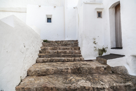 Church of Santa Eularia, fortified medieval building, hill of Puig de Missa. Santa Eularia des Riu, Ibiza, Spain.の写真素材