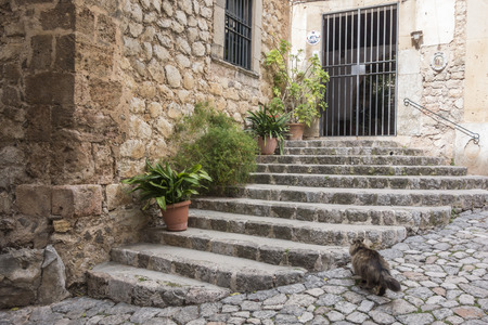 VALLDEMOSSA,SPAIN-MARCH 6,2018: Ancient street view, village of Valldemossa, Majorca Island, Spain.のeditorial素材