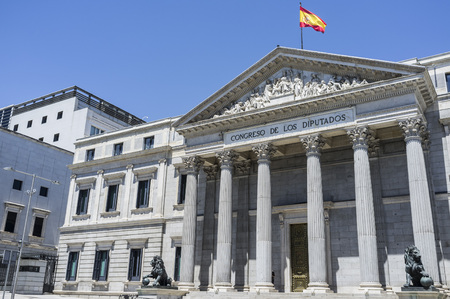 MADRID,SPAIN-JULY 25,2015: Palace, Palacio de las Cortes, Spanish congress deputies, exterior street,Madrid.のeditorial素材