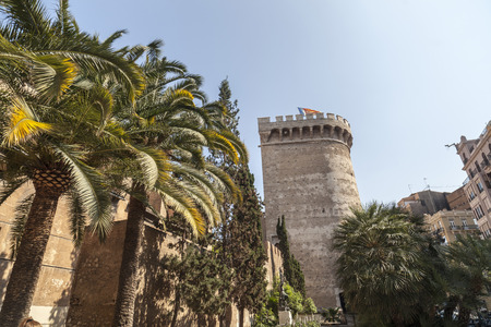 VALENCIA,SPAIN-MAY 9,2018: Ancient medieval architecure, monument, tower,torres de Quart, city...