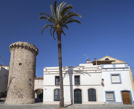 Ancient defense tower, Torre Nadal in Vilassar de Mar,Catalonia.のeditorial素材