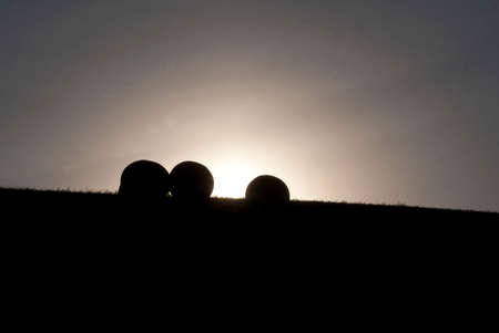 Bales of Hay in Setting Sun の写真素材