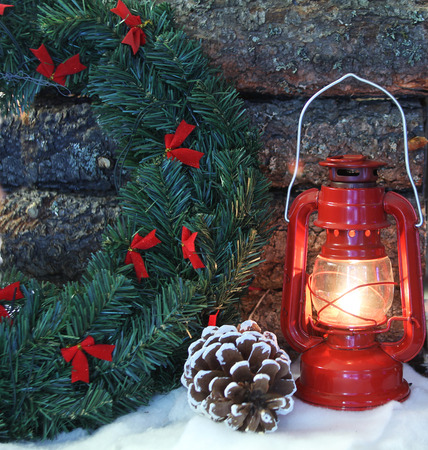 Red Lantern and Wreathの写真素材