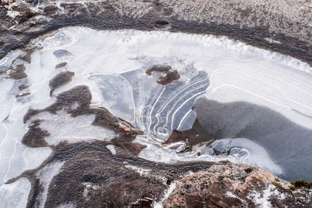 Around Selfoss waterfall. in Iceland, a snowy landscape at sunset