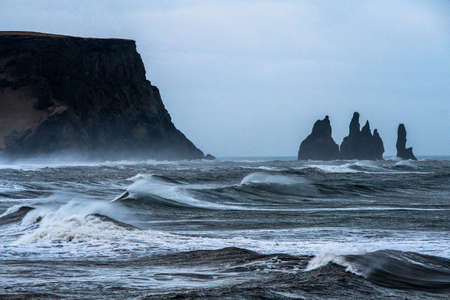 Reynisdrangar from Kirkjufjara in Vik, Iceland