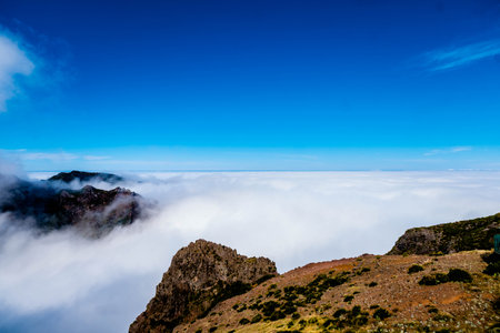 At the top of Pico Arieiro, the third highest in Madeira at 1813 meters highの写真素材