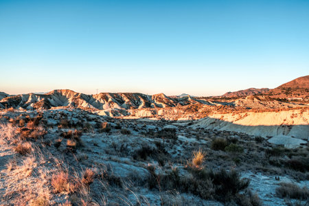The Mahoya desert in Murcia, Spain, in winter at sunriseの写真素材