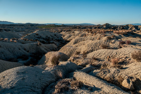 The Mahoya desert in Murcia, Spain, in winter at sunriseの写真素材