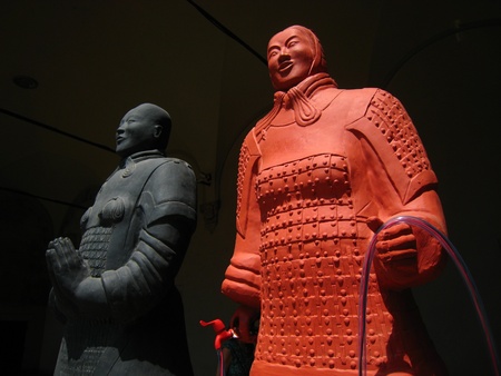 Chinese women black and red sculptures of Heyerdahl, in Castello Sforzesco, Milan, Italy の写真素材