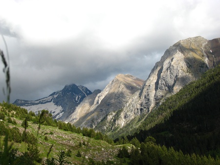 High mountains in a valley of Mount Pyrenees の写真素材