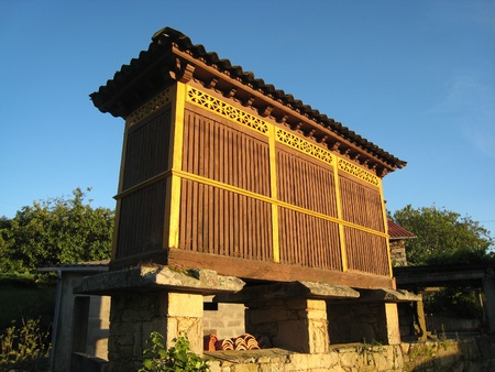 Galician granary barn made of wood の写真素材