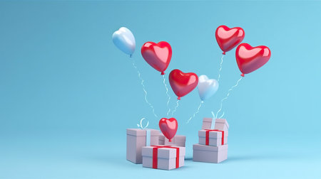 Valentine's Day background with gift boxes and hearts. 3D Rendering. AI Generatedの素材