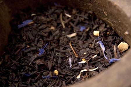 wooden box of tea leaves - orange, jasmine, fruit and の写真素材