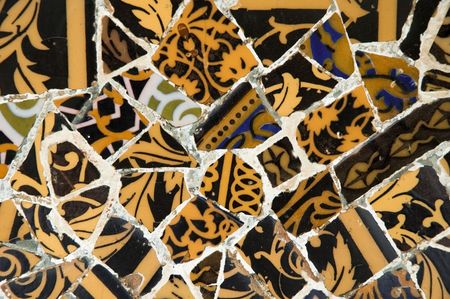 Antoni Gaudí mosaic work on the main terrace at Park Güell (1914)- Barcelona - Spain.