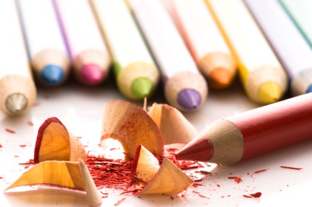 Sharpened pencils and wood shavingsの写真素材