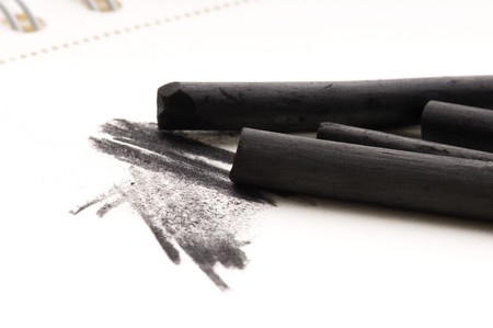 Artist's black charcoal with smudgeの写真素材