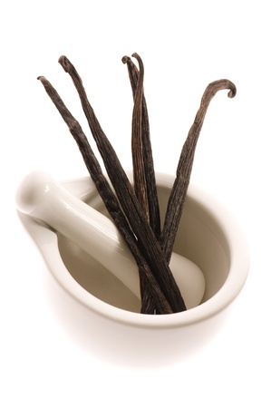 mortar with vanilla pods の写真素材