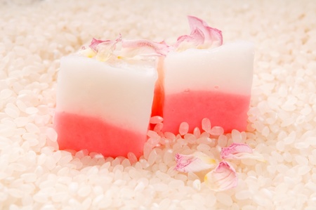Japanese dessert, Mochi with roseの写真素材